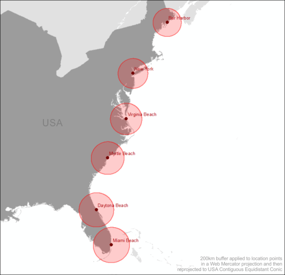 Web Mercator Buffers Reprojected